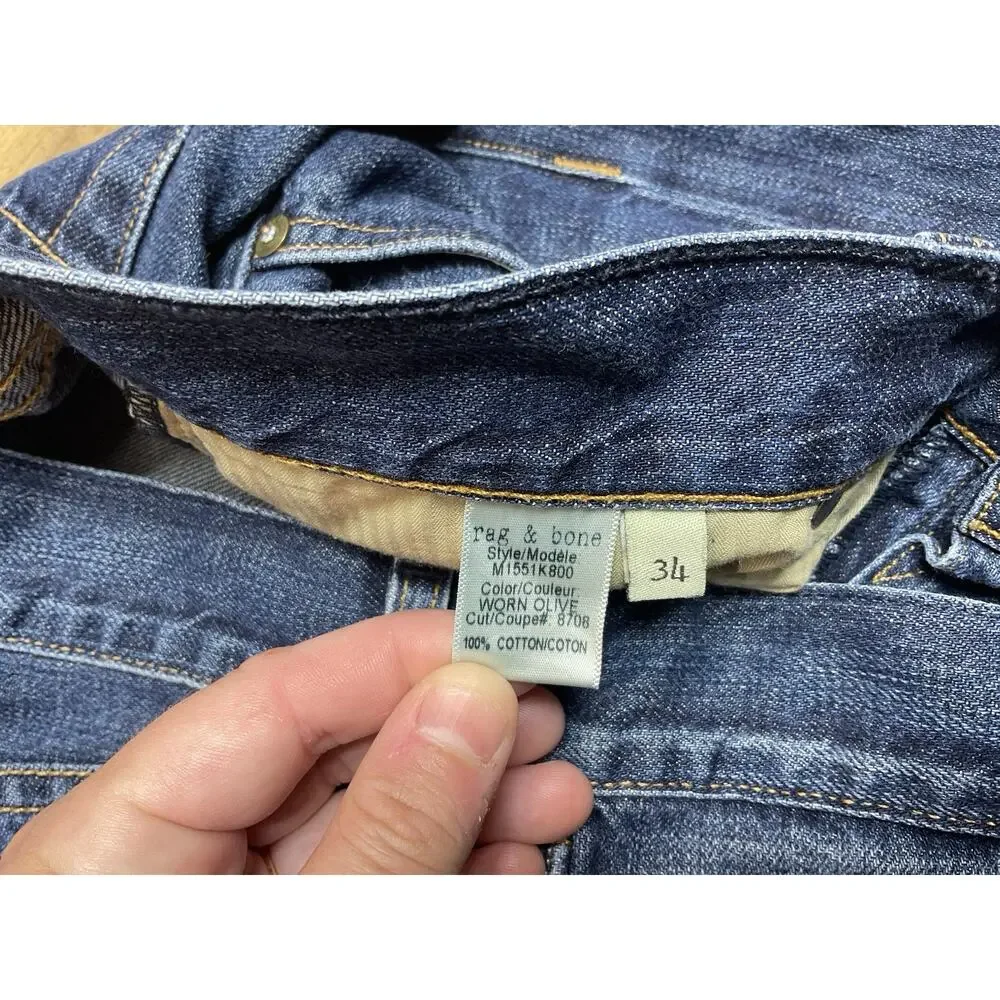 Rag & Bone RB15X Mens Jeans Size 34 Cotton Blue Slim Straight Tailored Workwear